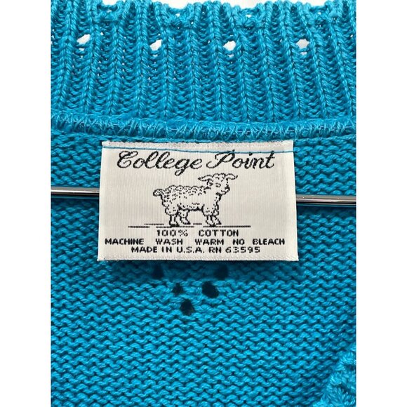 Vintage 90s College Point V Neck Sweater Size Medium Open Weave Deadstock NEW - Picture 3 of 8